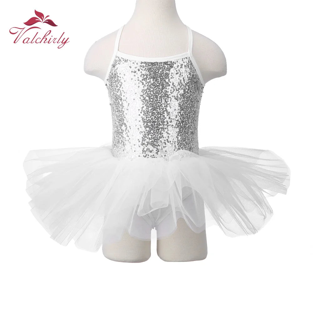 Valchirly Girls Sequined Ballet Leotard Tutu Dress for Dance and Gymnastics