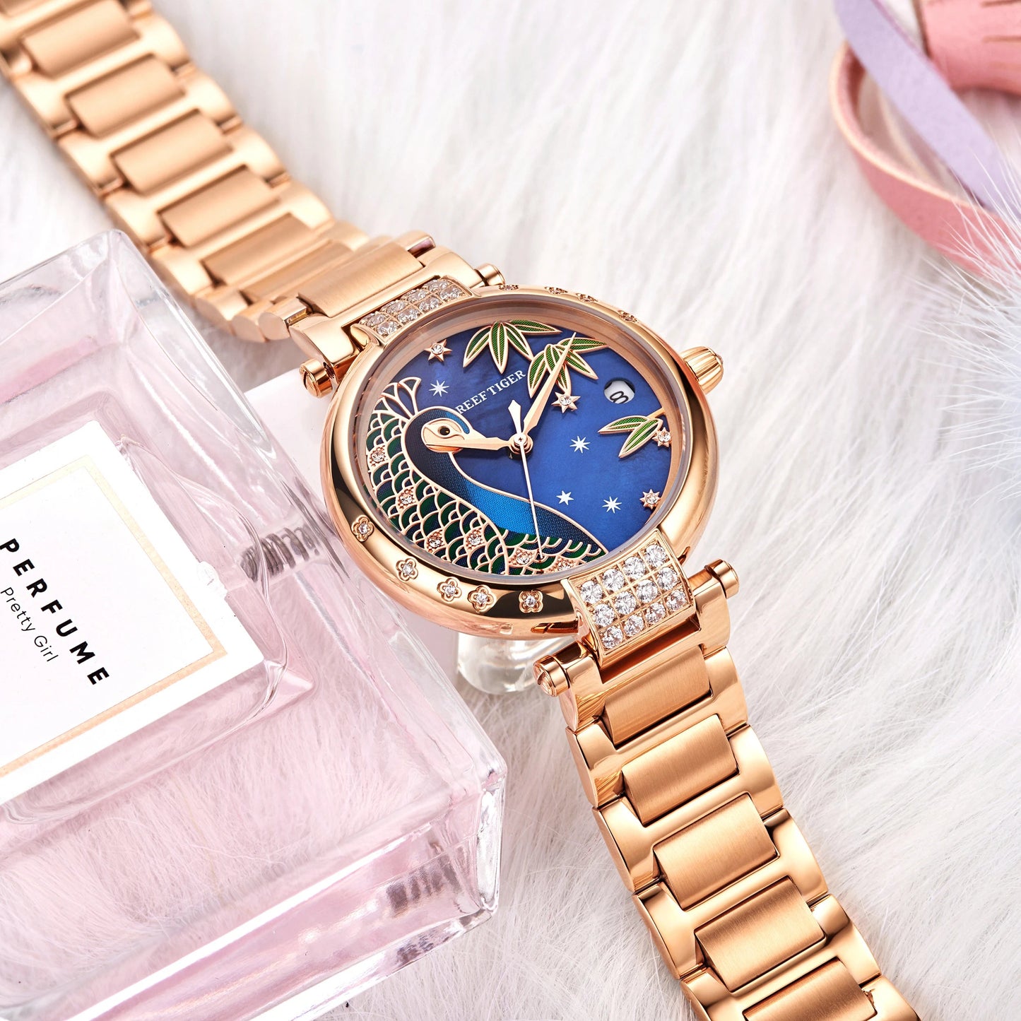 2020 New Reef Tiger/RT Top Brand Elegant Automatic Womens Watch Date Rose Gold Bracelet Watches RGA1587 SS69