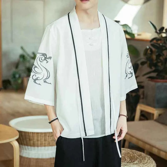 Japanese Kimono Traditional Yukata Kimono Cardigan Men Beach Thin Asian Clothes Japan Kimonos Male Fashion Casual Cardigan Shirt