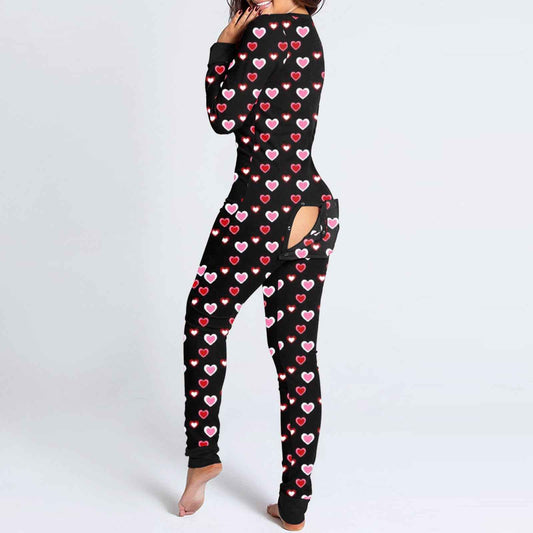 Sexy Women Pajamas Onesies Button-down Buttoned Flap Adults Pyjama Autumn Long Sleeve V-neck Jumpsuit Female Bodysuit Sleepwear