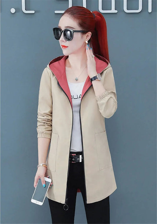 2022 New Spring Autumn Women Jacket Streetwear Hooded Coat Zippers Jackets Windbreakers Female Causal Outerwear 4XL SS69
