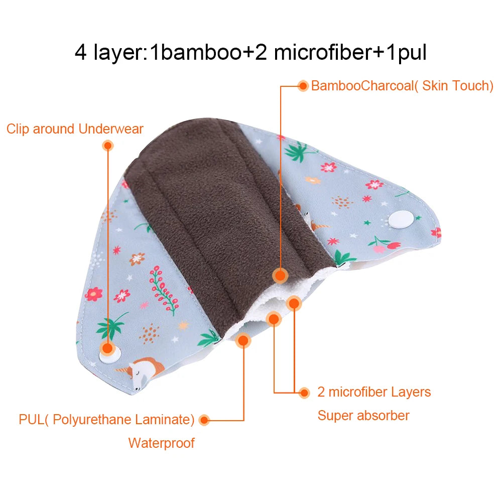 8pcs/Set 7pcs Cloth Menstrual Pad Mama Sanitary Reusable Soft Washable Charcoal Period Napkins +1pc Bonus Free Mini Wet Bag
