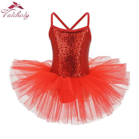 Valchirly Girls Sequined Ballet Leotard Tutu Dress for Dance and Gymnastics