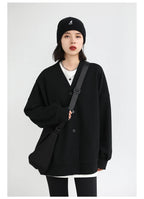 CHIC VEN Korean Autumn Winter Women's Sports Coat Casual Loose V-neck Sweatshirt for Women Thick Warm Tops Office Lady Female