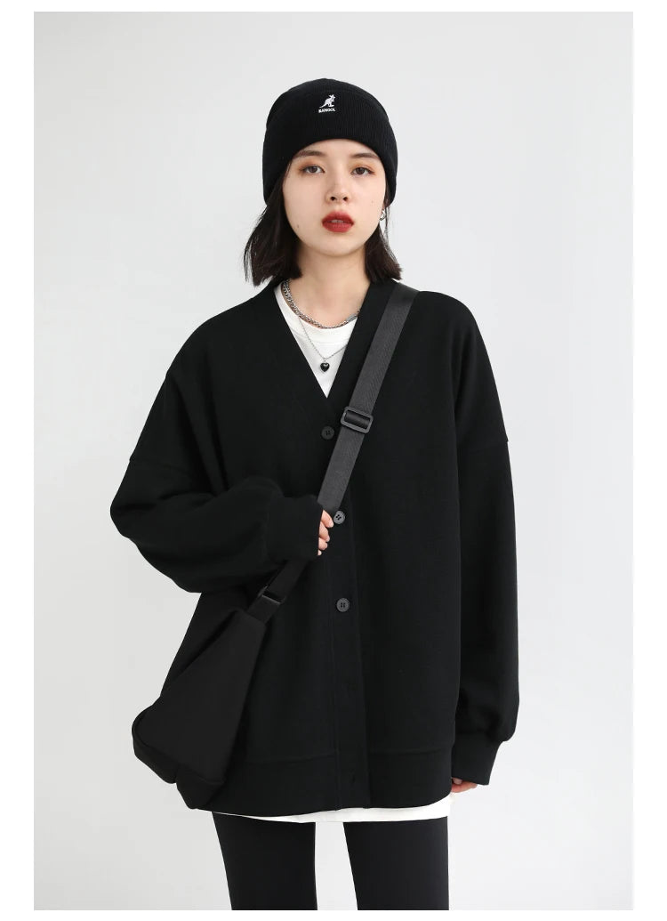 CHIC VEN Korean Autumn Winter Women's Sports Coat Casual Loose V-neck Sweatshirt for Women Thick Warm Tops Office Lady Female