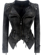 SX women 2019 spring autumn denim rivet punk Short Slim fit jacket motorcycle Windbreaker zipper outerwear SS69