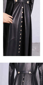 Lautaro Autumn Long Skirted Red Black Faux Leather Trench Coat for Women Double Breasted Elegant Luxury Fashion 4xl 5xl 6xl 7xl