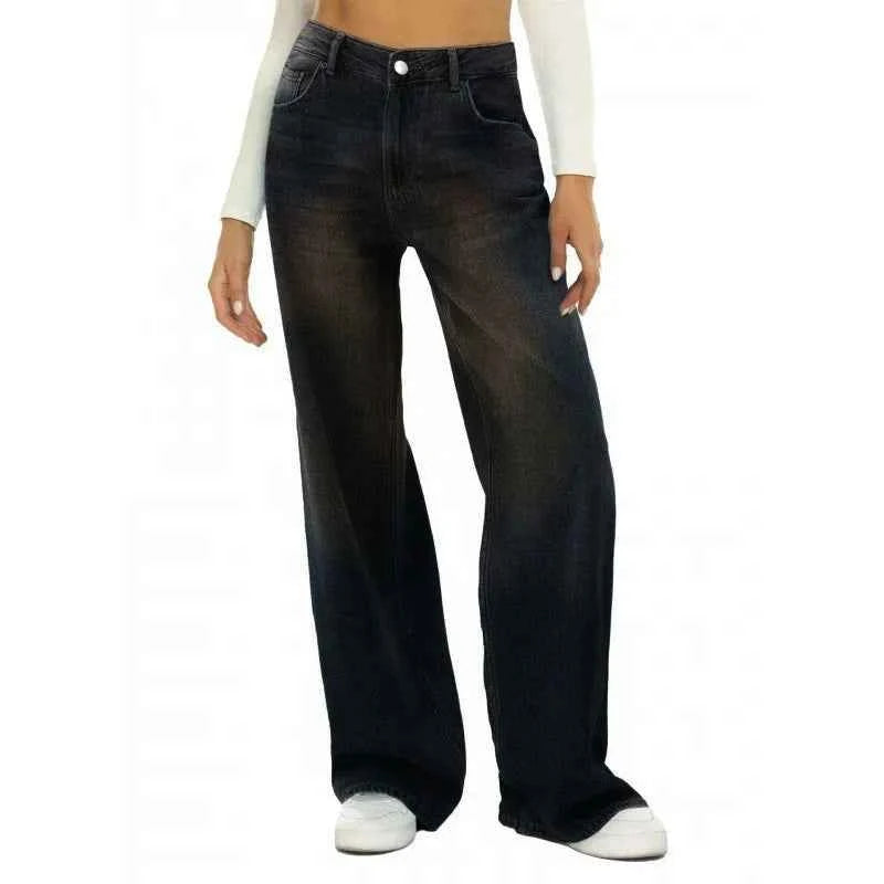 High-Waisted Vintage Denim Jeans for Women Loose Straight Leg Summer Casual Streetwear With Pockets & Holes Breathable Washable