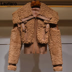 Lautaro Winter Warm Thick Patchwork Faux Fur Coat Women Long Sleeve Zipper Turndown Collar Stylish Fluffy Jacket Fashion 2021