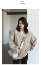 CHIC VEN Korean Autumn Winter Women's Sports Coat Casual Loose V-neck Sweatshirt for Women Thick Warm Tops Office Lady Female