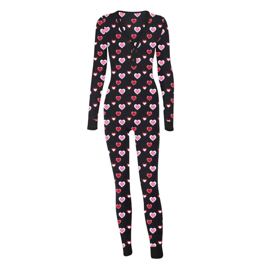 Sexy Women Pajamas Onesies Button-down Buttoned Flap Adults Pyjama Autumn Long Sleeve V-neck Jumpsuit Female Bodysuit Sleepwear