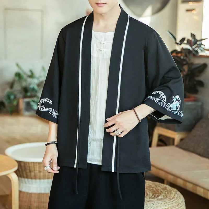 Japanese Kimono Traditional Yukata Kimono Cardigan Men Beach Thin Asian Clothes Japan Kimonos Male Fashion Casual Cardigan Shirt