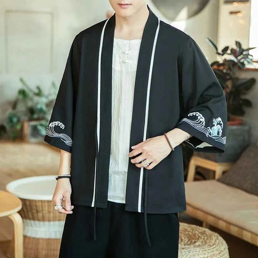 Japanese Kimono Traditional Yukata Kimono Cardigan Men Beach Thin Asian Clothes Japan Kimonos Male Fashion Casual Cardigan Shirt