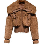 Lautaro Winter Warm Thick Patchwork Faux Fur Coat Women Long Sleeve Zipper Turndown Collar Stylish Fluffy Jacket Fashion 2021