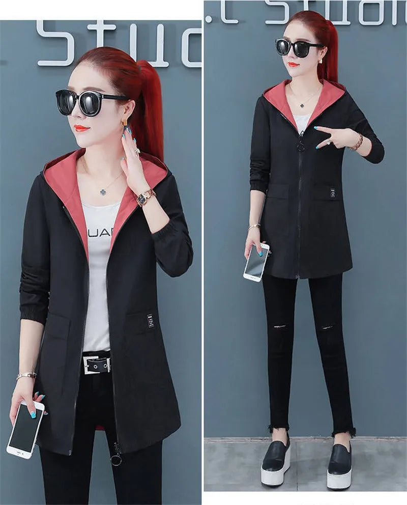 2022 New Spring Autumn Women Jacket Streetwear Hooded Coat Zippers Jackets Windbreakers Female Causal Outerwear 4XL SS69