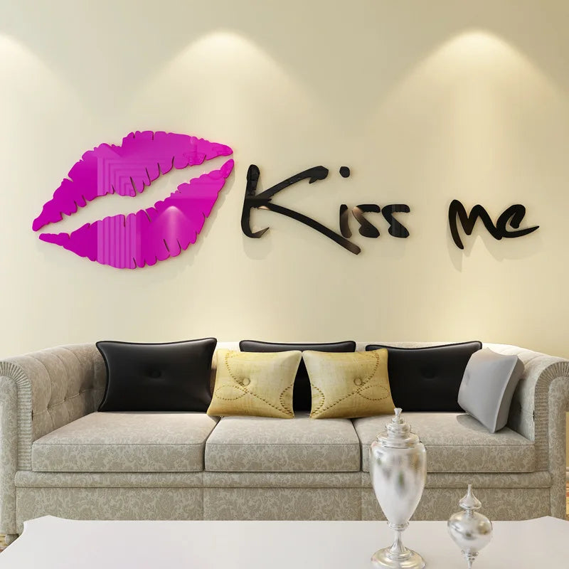 Kiss me Lips Acrylic Wall Stickers for Living Room, Bedroom, DIY Wall Stickers, Home Decor, Fashion Art, Ceramic Tile Stickers SS69