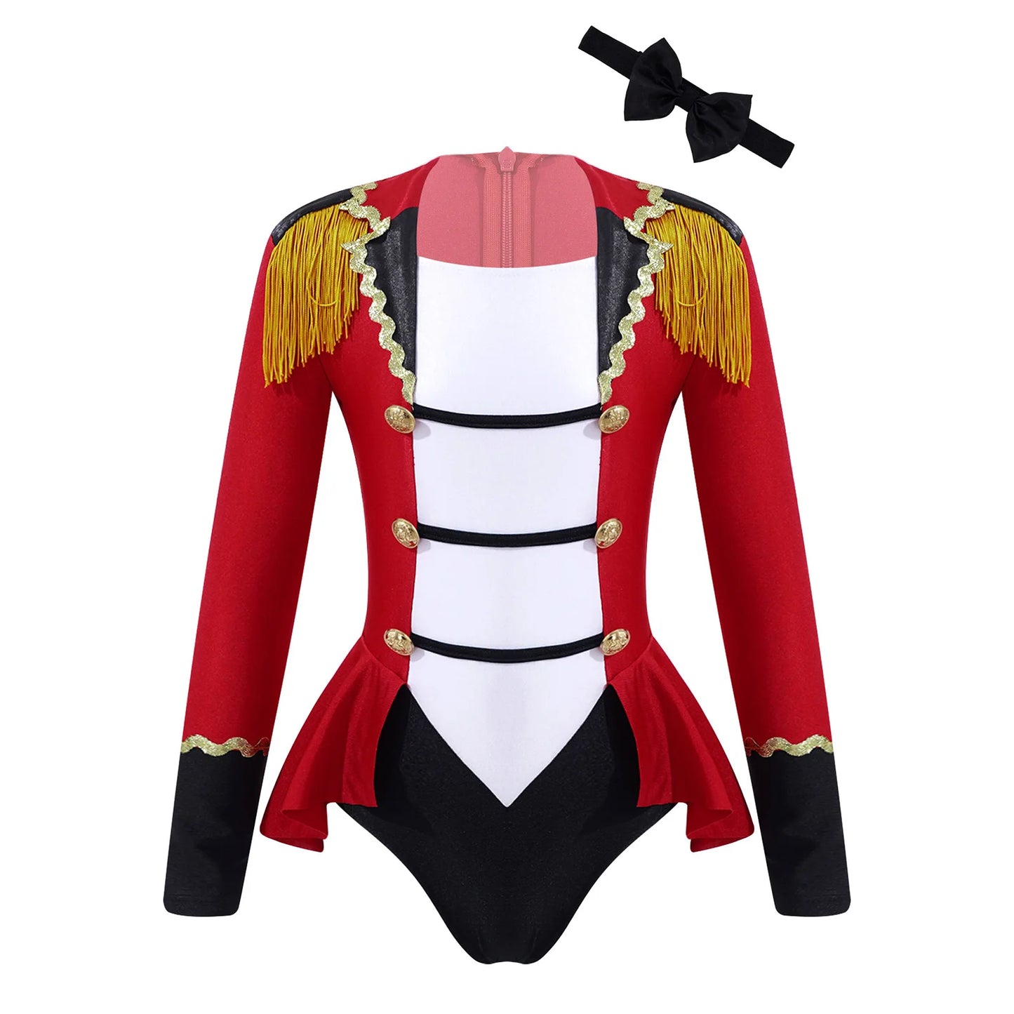 Girls Circus Ringmaster Costume Long Sleeve Fringed Jumpsuit with Tie