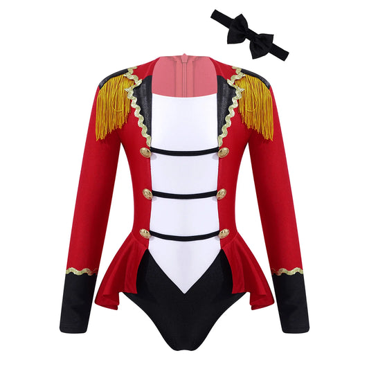 Girls Circus Ringmaster Costume Long Sleeve Fringed Jumpsuit with Tie