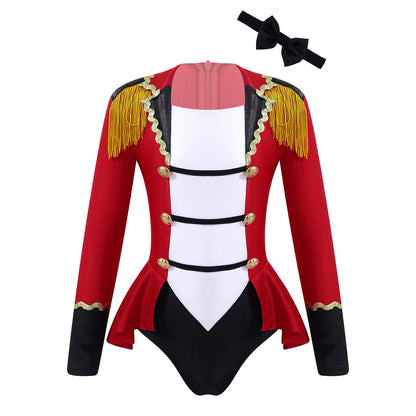 Girls Circus Ringmaster Costume Long Sleeve Patchwork Jumpsuit with Tie