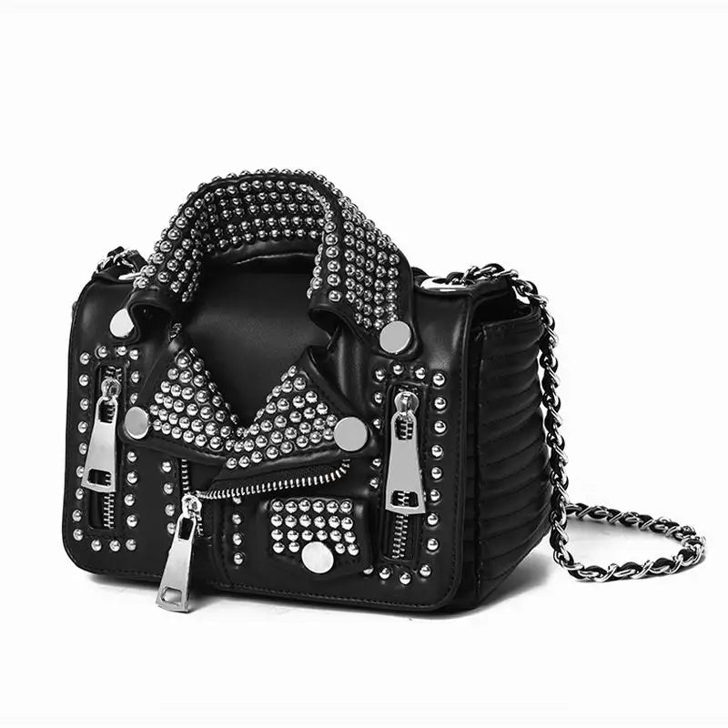 European Brand Design Chain Motorcycle Bags Women Clothing Shoulder Rivet Zipper Jacket Bag Messenger Bag Women Leather Handbags