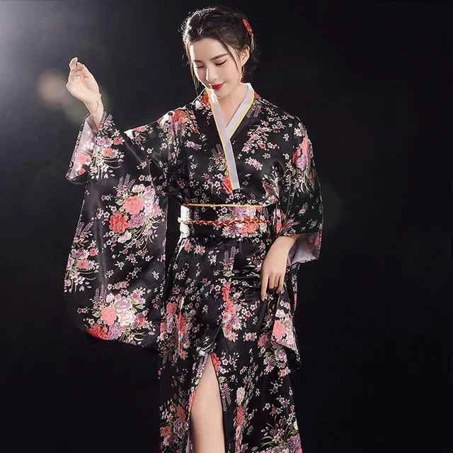 Fashion National Trends Women Sexy Kimono Yukata With Obi Novelty Evening Dress Japanese Cosplay Costume Floral One Size