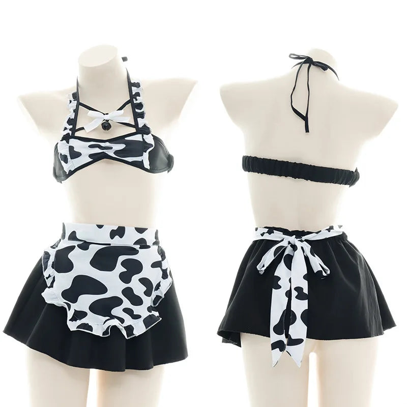 AniLV Cow Print Bikini Set with Maid Apron