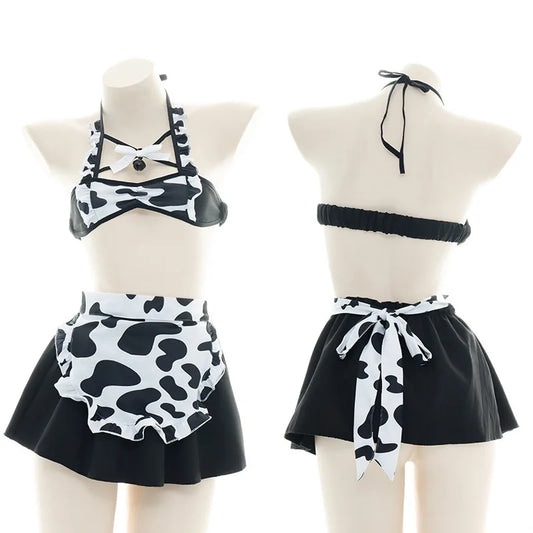 AniLV Cow Series Swimsuit Bodysuit Bikini Maid Unifrom Costume Summer Beach Kawaii Girl Swimwear Skirt Uniform Set Cosplay