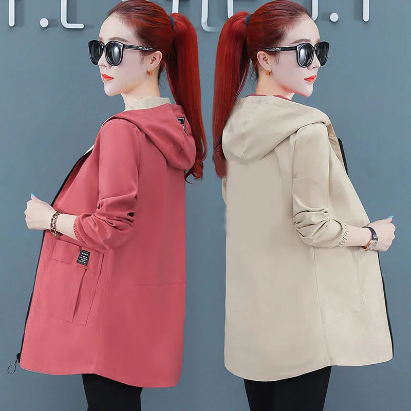 2022 New Spring Autumn Women Jacket Streetwear Hooded Coat Zippers Jackets Windbreakers Female Causal Outerwear 4XL SS69