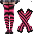 Gothic Striped Over Knee Socks & Arm Warmer Set