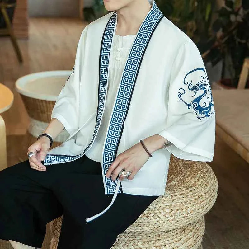 Japanese Kimono Traditional Yukata Kimono Cardigan Men Beach Thin Asian Clothes Japan Kimonos Male Fashion Casual Cardigan Shirt