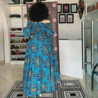 African National Print Party Dress Women Casual Sexy Slash-neck Lady Maxi Dress New Vintage Long-sleeved Loose Elegant Dresses
