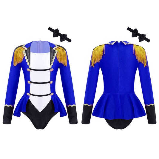 Girls Circus Ringmaster Costume Long Sleeve Fringed Jumpsuit with Tie