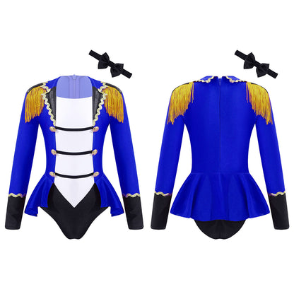 Girls Circus Ringmaster Costume Long Sleeve Patchwork Jumpsuit with Tie