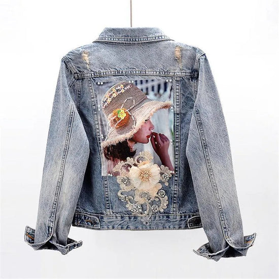 2024 New Autumn Women’s Denim Jacket Long Sleeve Overcoat Loose Three-dimensional Button Pearls Outwear Ripped Jeans Jackets SS69