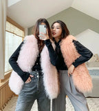 Real Mongolia Sheep Fur Vest - Natural Long Fur Gilet