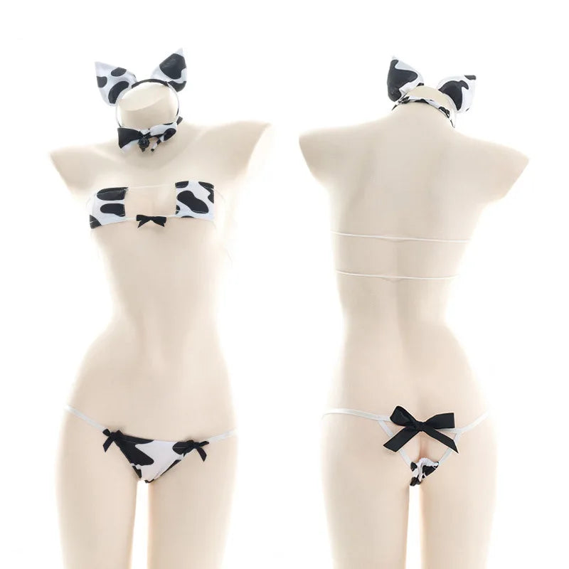 AniLV Cow Print Bikini Set with Maid Apron