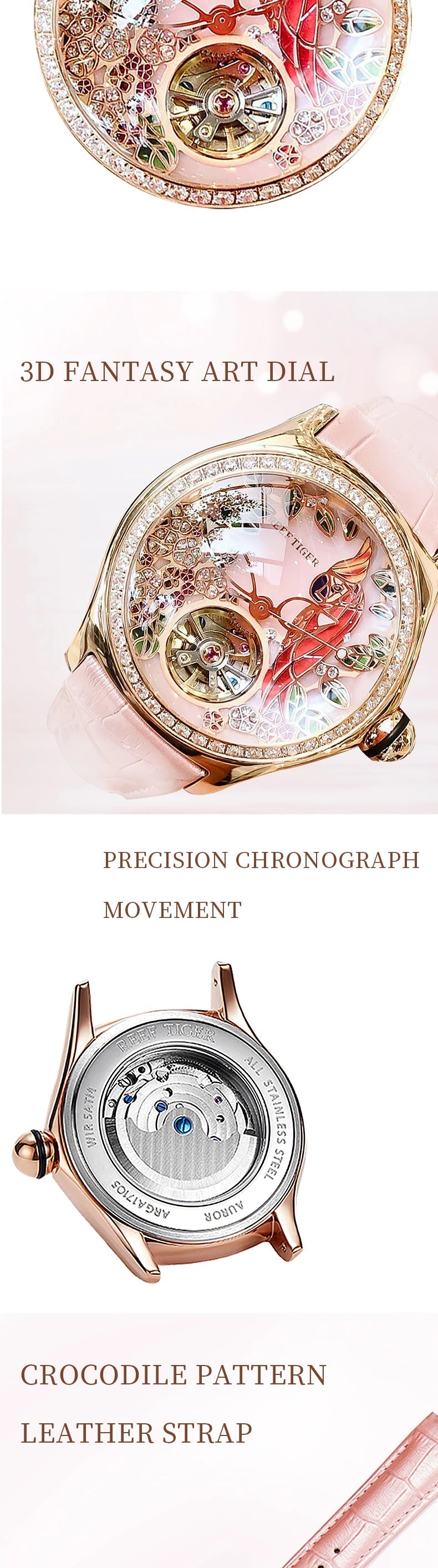 Reef Tiger/RT Womens Luxury Fashion Watches Diamond Automatic Tourbillon Watch Leather Strap Watch Relogio Feminino RGA7105 SS69