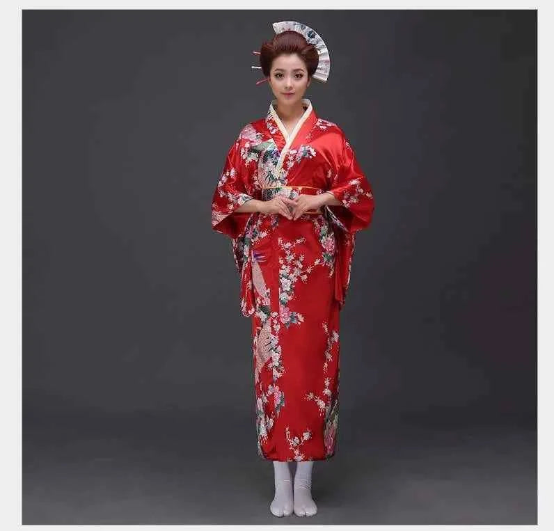 Burgundy Traditional Japanese Yukata Kimono Dress for Women Haori Floral  Cosplay Costumes Asian Long Robes Pajamas Clothing