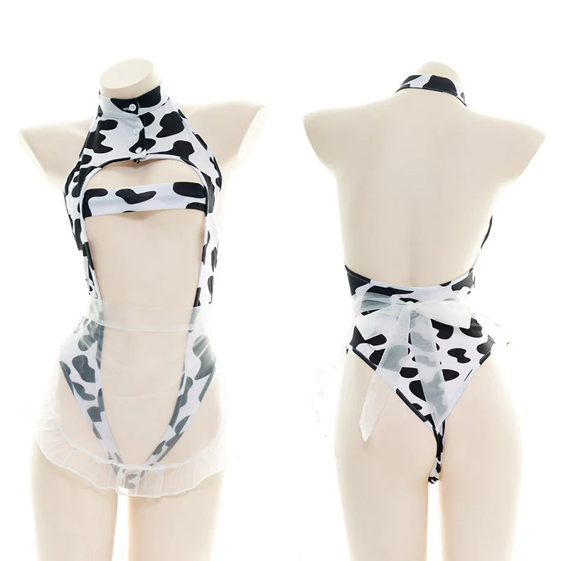 AniLV Cow Print Bikini Set with Maid Apron