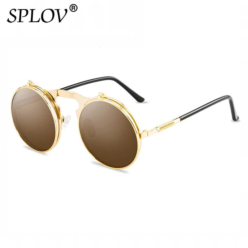 Vintage Steampunk Flip Sunglasses Retro Round Metal Sun Glasses for Men and Women Brand Designer Circle Oculos