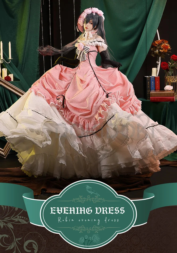 DokiDoki-SSR Ciel Phantomhive Cosplay Women Evening Dress Bustle Costume