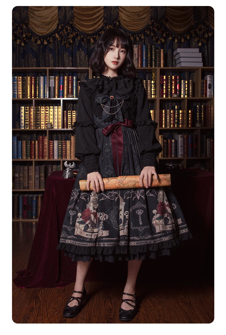 Vintage Lolita Jk Dress Women Black Gothic Bow Ruffles Party Camis Dress Japanese Kawaii Vacation Victorian Sleeveless Vestidos SS69