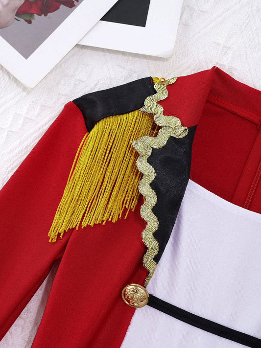 Girls Circus Ringmaster Costume Long Sleeve Fringed Jumpsuit with Tie