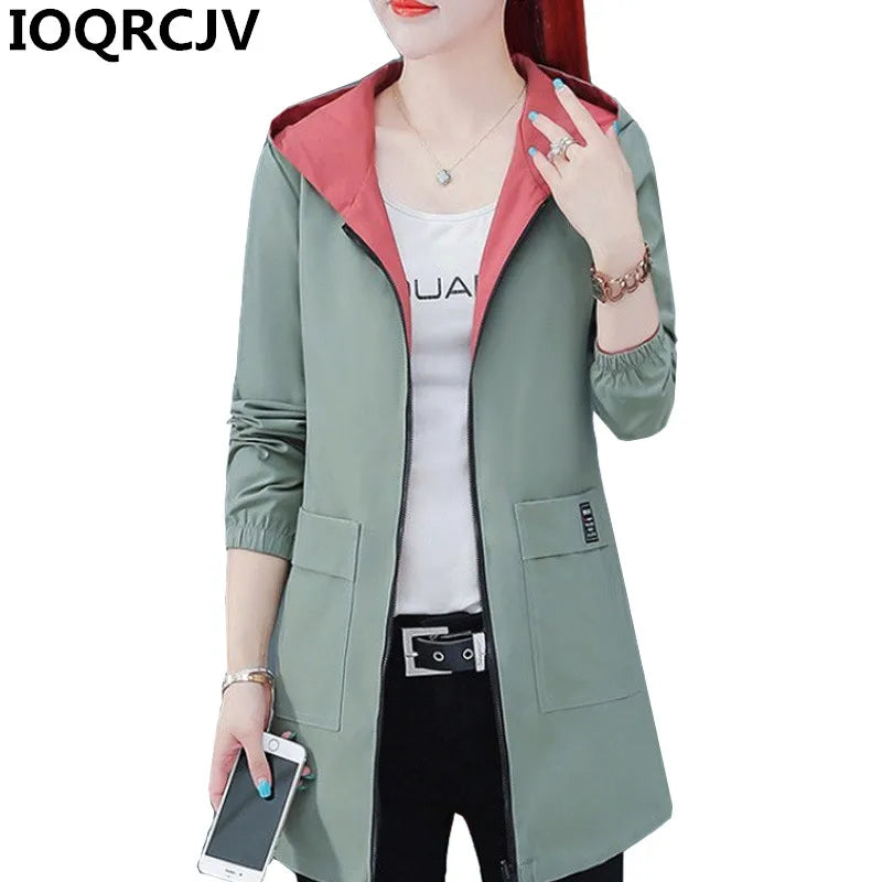 2022 New Spring Autumn Women Jacket Streetwear Hooded Coat Zippers Jackets Windbreakers Female Causal Outerwear 4XL SS69
