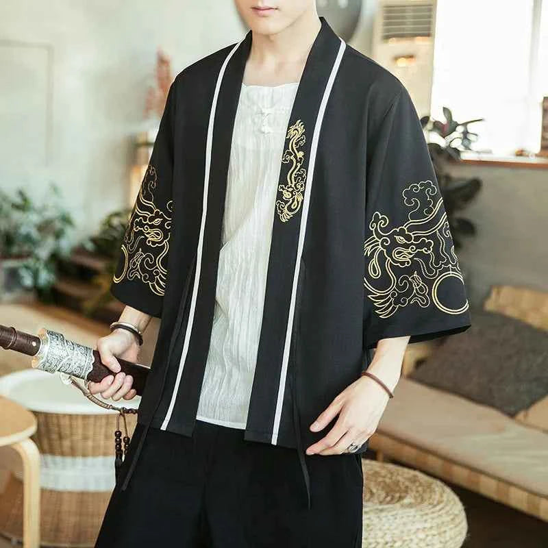 Japanese Kimono Traditional Yukata Kimono Cardigan Men Beach Thin Asian Clothes Japan Kimonos Male Fashion Casual Cardigan Shirt