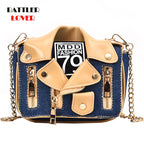 European Brand Design Chain Motorcycle Bags Women Clothing Shoulder Rivet Zipper Jacket Bag Messenger Bag Women Leather Handbags