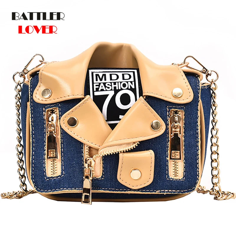 European Brand Design Chain Motorcycle Bags Women Clothing Shoulder Rivet Zipper Jacket Bag Messenger Bag Women Leather Handbags