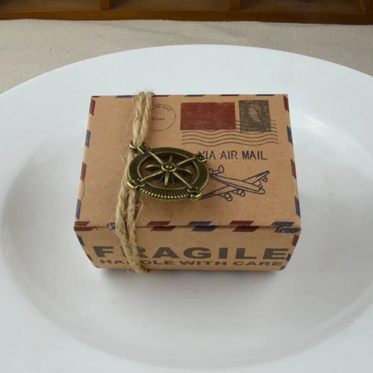 SS69 Kraft Paper Candy Boxes, Travel Theme Airplane Design, 50 Pack
