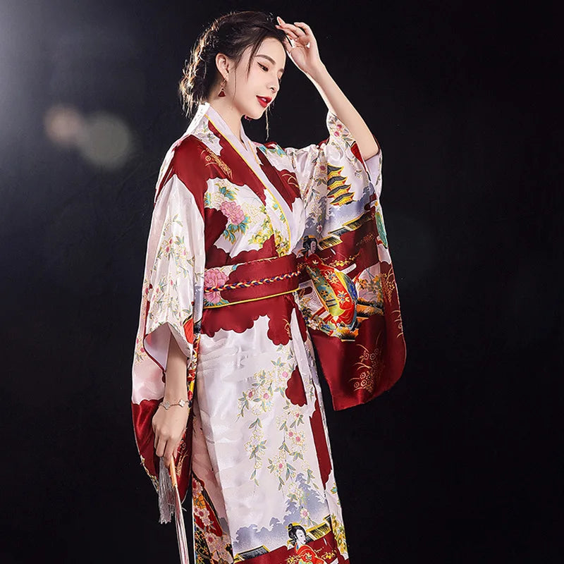 Traditional Japanese Yukata Kimono with Obi - Women's Evening Dress