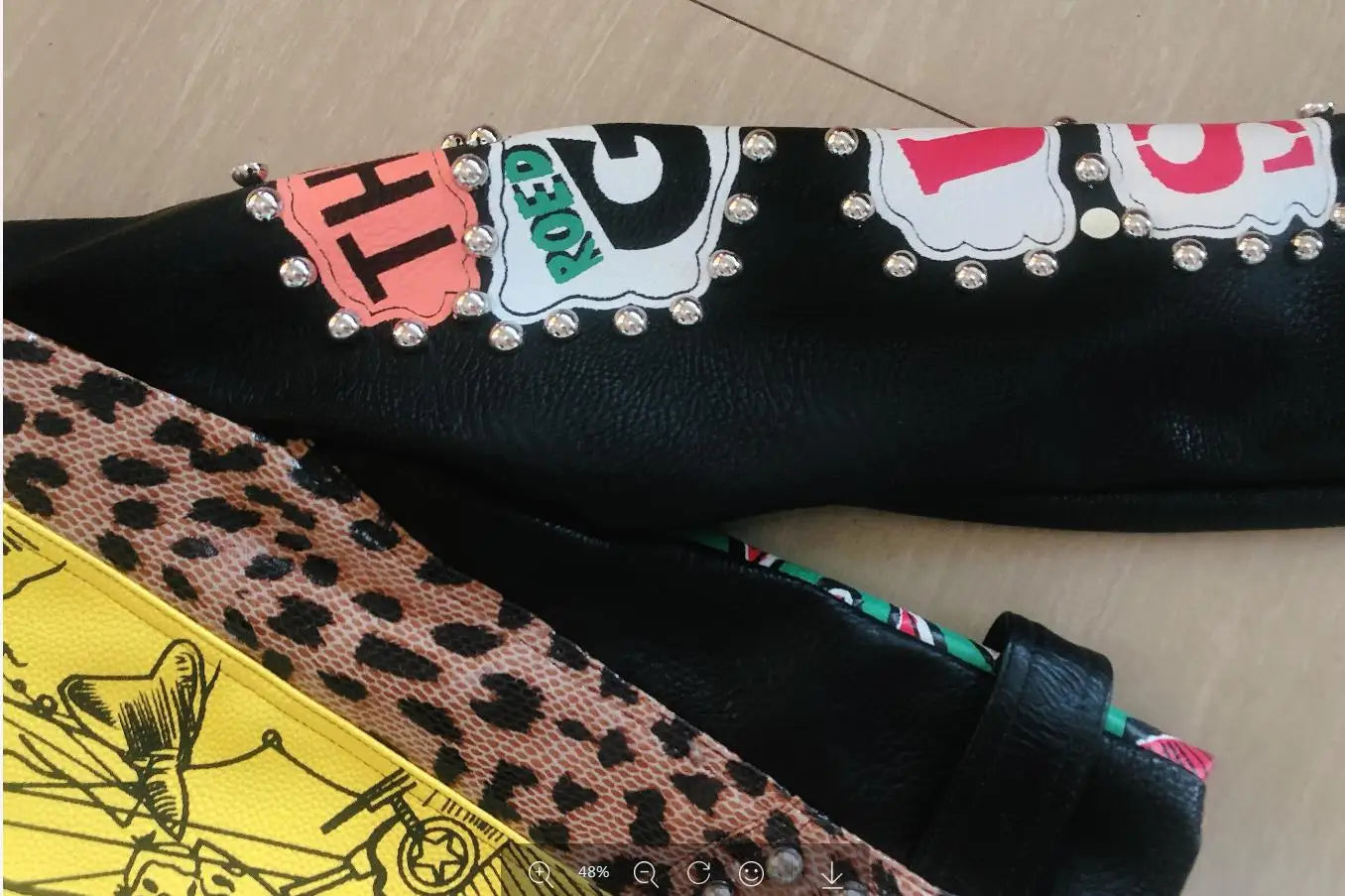 Autumn spring Locomotive graffiti cartoon pu Leather Jacket female Punk Style was thin Motorcyle Jackets Coat with belt F1962 SS69